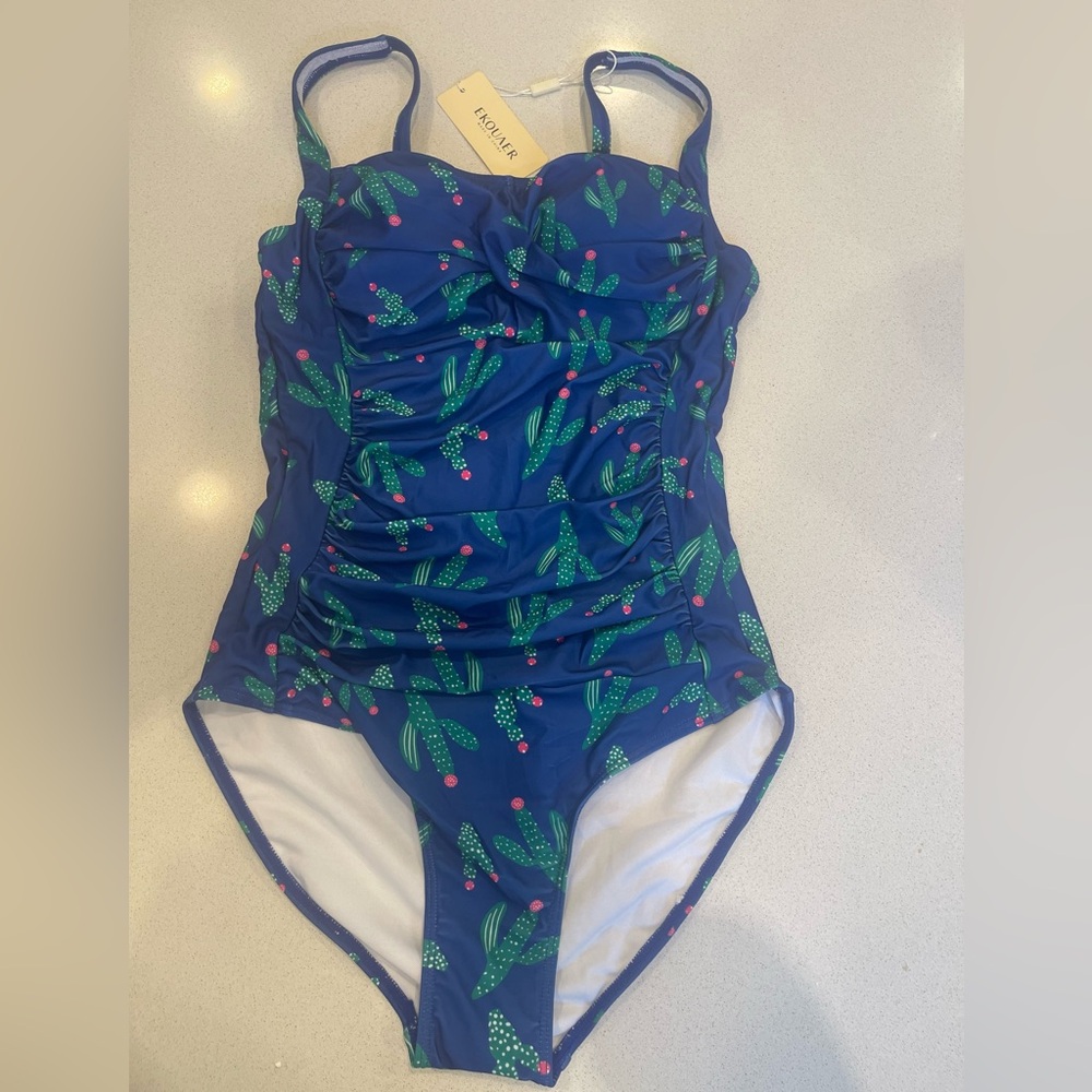 EKOUAER NWT Woman’s Cactus Print Blue/Green One Piece Swimsuit Size: Medium